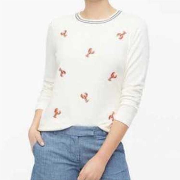 J Crew Lobster Teddie Sweater Cotton Size M Ivory Knit Crewneck - Picture 2 of 7